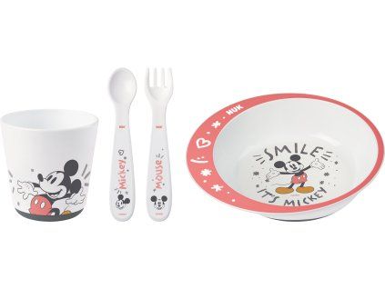 NUK Set na nádobí Mickey - Dárkové balení s hrnečkem, talířkem a příborem