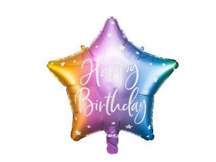 Fóliový balónek hvězda - Happy Birthday - duhový - 47 cm