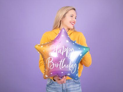 Fóliový balónek Happy Birthday Hvězda duhová, 40 cm
