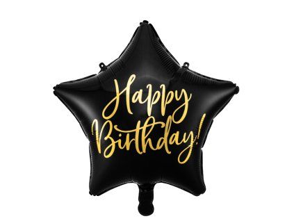 Fóliový balónek - Happy Birthday - Hvězda černá - 40 cm