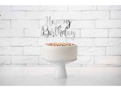 Zápich do dortu  Happy Birthday - stříbrný
