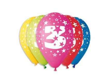 Kulaté latexové balónky číslice 3 - mix barev - 30 cm - 5 ks