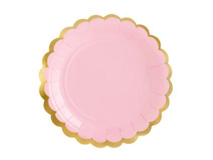 Papírové talířky - Růžové se zlatými okraji, 6 ks, 18 cm