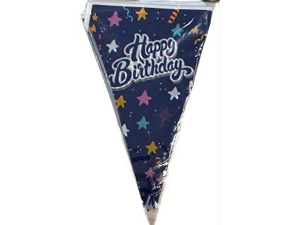 Girlanda vlaječková - Tmavě modrá Happy Birthday