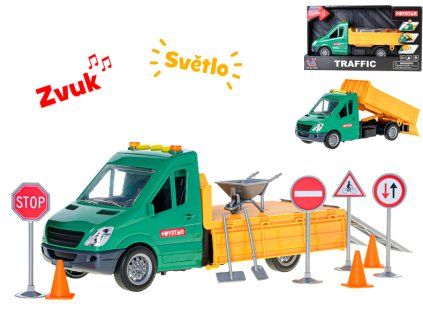 Auto sklápěčka na setrvačník s dopravními značkami