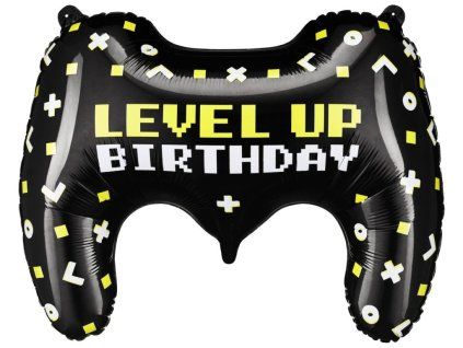 Fóliový balónek Gamepad Level up Birthday, 60 x 45 cm