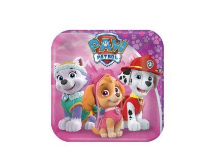 papirovy talir 8ks paw patrol ctvercove 18x18cm amscan