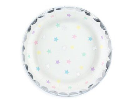 Papírové talířky - Jednorožec s hvězdičkami 6 ks, 18 cm