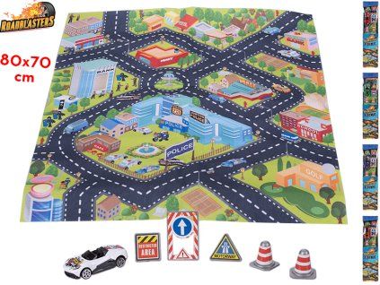 Mikro trading Roadblasters - Koberec dopravní - 80 x 70 cm - s doplňky