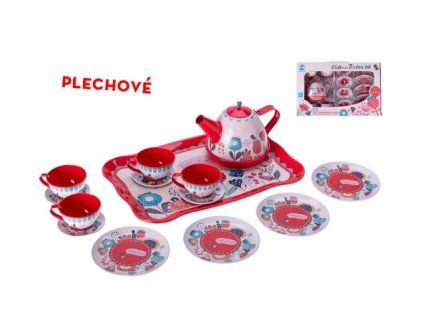 Čajový set plechový 15ks s podnosem 24x15cm v krabičce