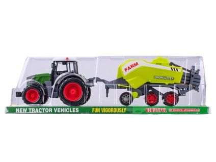 Traktor s vlečkou 50cm balíkovač slámy na setrvačník 2barvy v krabičce