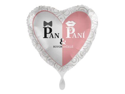 Fóliový balónek Srdce Pan a Paní Novomanželé 43 cm
