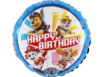 Fóliový balónek kulatý 46 cm Tlapková patrola Happy Birthday