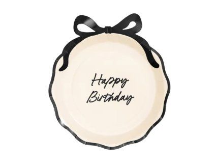 Party talířky Happy birthday s černou mašlí 6 ks