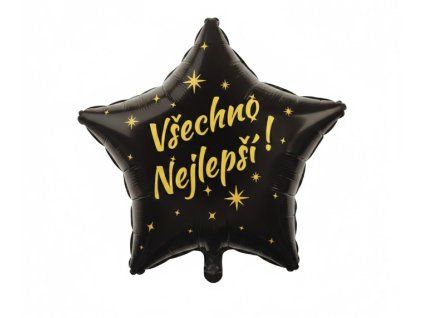 Fóliový balónek hvězda Všechno Nejlepší! 45cm černý