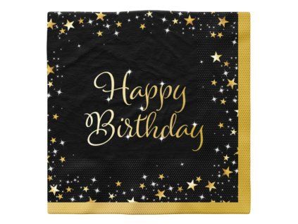Párty ubrousky Happy Birthday 16ks černé se zlatou