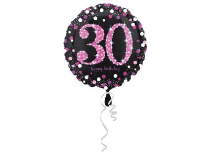 Fóliový balónek 30 happy birthday 45cm holografický černá růžová