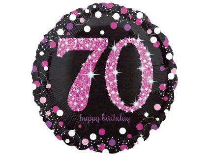 Fóliový balónek 70 happy birthday 45cm holografický černá růžová