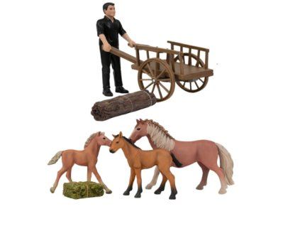 ZooLandia Farmář s vozem, koněm a hříbaty