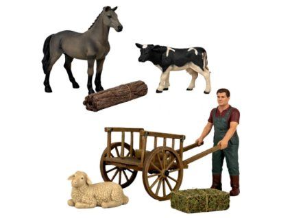 Farmář s vozem, koněm, teletem a jehňátkem - ZooLandia