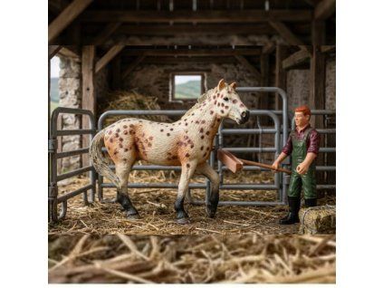 ZooLandia Kůň zlatý se skvrnami, farmář a doplňky
