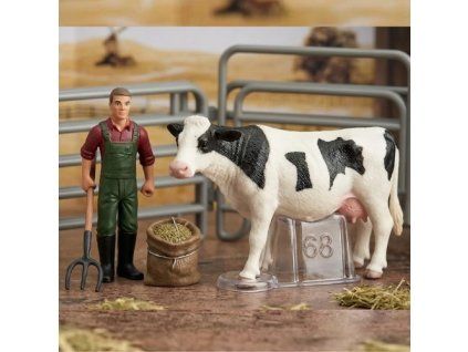 ZooLandia Kráva strakatá a farmář s doplňky