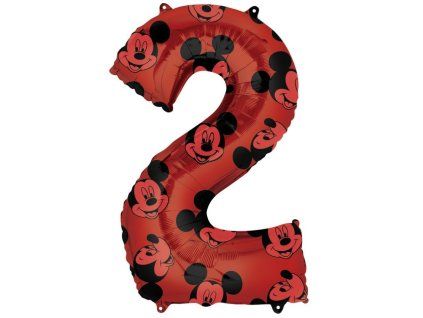 Fóliový balónek číslice 2 - Mickey červený - 66 cm