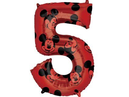 Fóliový balónek číslice 5 - Mickey červený - 56 cm