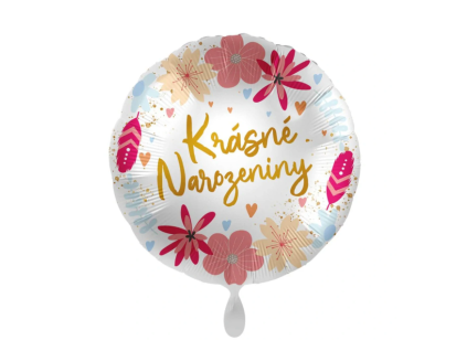 Fóliový balónek kulatý KRÁSNÉ narozeniny 43cm květinový