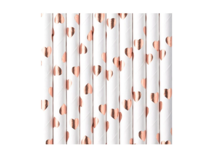 Brčka papírová srdíčka rose gold 10 ks