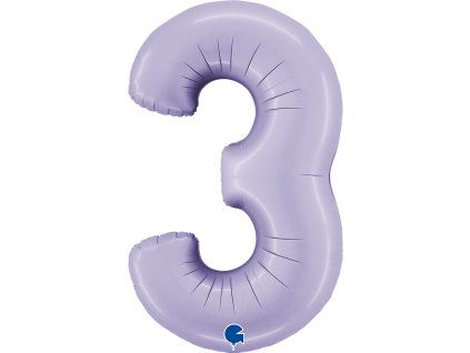 Fóliový balónek číslice 3 - pastelově fialová - 102 cm