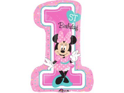 Fóliový balónek 71 cm 1st Birthday Minnie růžový