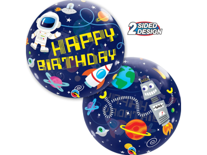 Balónková bublina Kosmonaut Happy Birthday - modrá - 56 cm