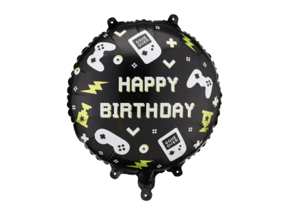 Fóliový balónek kulatý 45 cm Gamer Happy Birthday