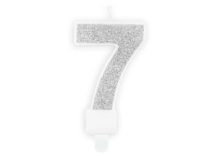 Svíčka dortová číslo 7 stříbrná třpytivá