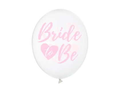 Kulaté latexové balónky 30 cm průhledné s růžovou Bride To Be, 6 ks