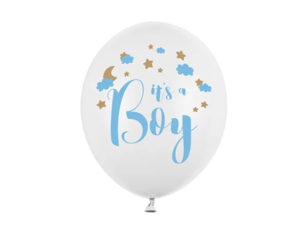 Kulaté latexové balónky 30 cm bílé It´s a Boy, 6 ks