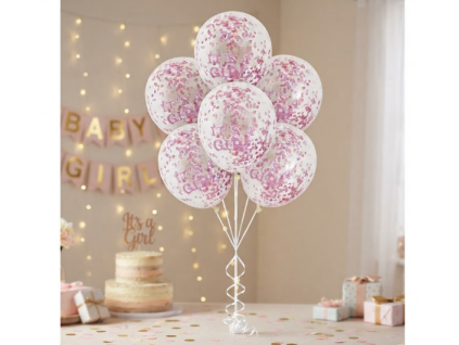 Kulaté latexové balónky průhledné s konfetami 30 cm It´s a Girl, 6 ks
