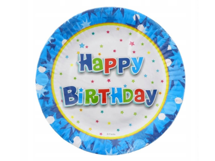 Party talířky -  Happy Birthday modré - 18 cm - 6 ks