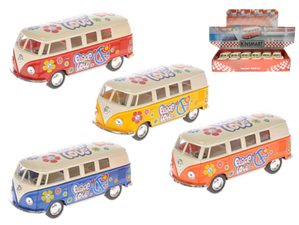 Kinsmart Autobus Volkswagen 13cm kov ( PEACE LOVE ) zpětný chod