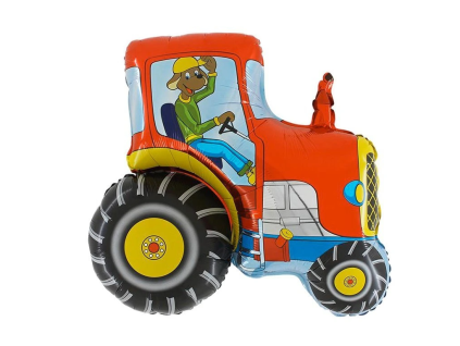 Fóliový balónek s tyčkou - Traktor červený - 36 cm