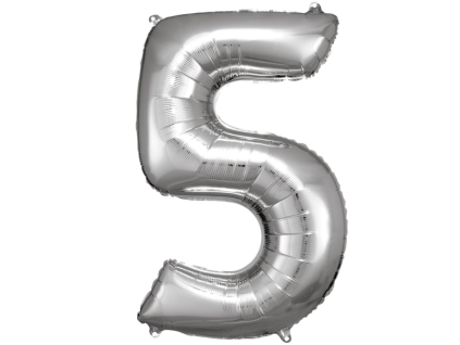 Fóliový balónek číslice 5 - stříbrný - 86 cm