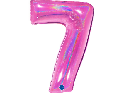 Fóliový balónek číslice 7 - holografický fuchsiový - 102 cm