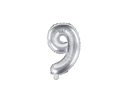 Fóliový balónek malý číslice 9 - stříbrný - 35 cm