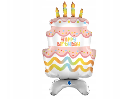 Fóliový balónek stojící -  Dort Happy Birthday - 97 cm