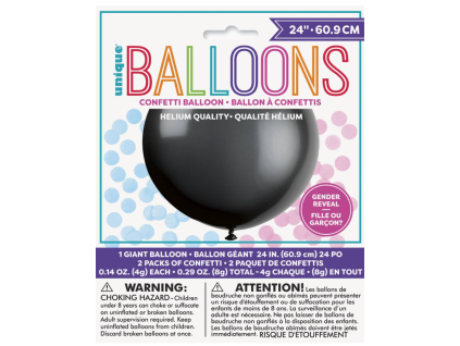 Černý latexový balónek s konfetami - holka nebo kluk - 61 cm