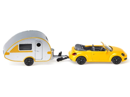SIKU 1629 - VW Brouk Cabrio s obytným přívěsem