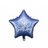Fóliový Balónek hvězda 40 cm modrý Happy birthday
