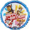 Fóliový balónek kulatý 46 cm Tlapková patrola Happy Birthday