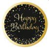 Papírové talířky Happy Birthday černé se zlatými okraji 8ks 23cm